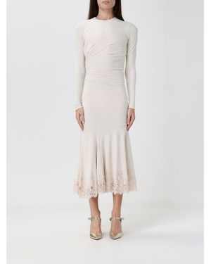 Alberta Ferretti Drapiertes Midi-Etuikleid Aus Samt Mit Spitzenbesatz - Weiß