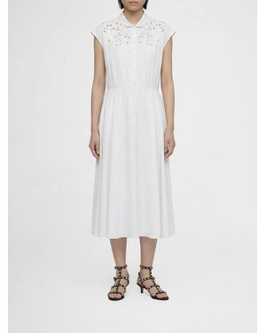 Valentino Cotton Chemisier Dress With Lace Inserts - White