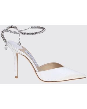 Jimmy Choo Saeda Pumps Aus Satin Mit Kristallverzierung Und Hohem Absatz - Weiß