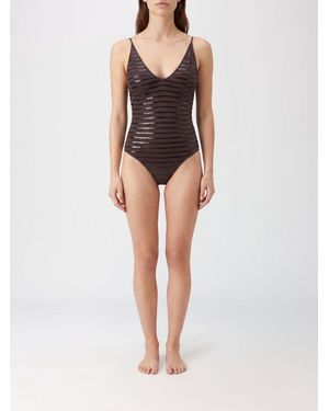 Brunello Cucinelli Bañador De Una Pieza Con Escote Triangular Y Bordado De Rayas - Negro