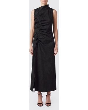 Ulla Johnson Crêpe Sheath Midi Dress With Ruffles And Front Slit - Black