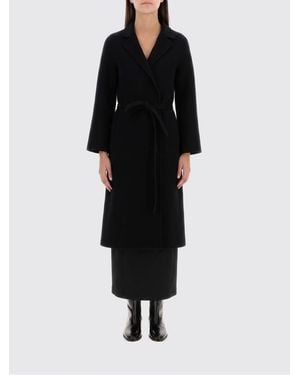 Jil Sander Long Wool Belted Coat With Dropped Shoulders - Black