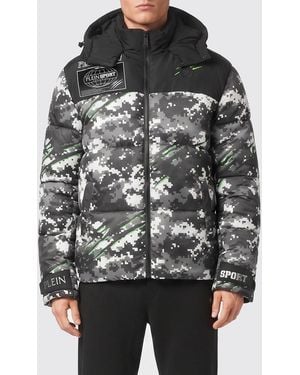 Philipp Plein Hooded Camouflage Puffer Jacket - Black