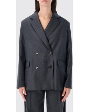 Loulou de Saison Zweireihiger Blazer Aus Schurwolle Mit Überschnittenen Schultern - Grau