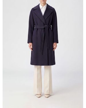 Max Mara Belted Virgin Wool Robe Coat With Dropped Shoulders - Blue