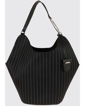 Dondup Pinstriped Wool Shoulder Bag With Removable Pouch - Black