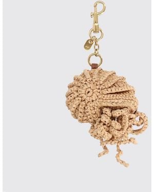 Anya Hindmarch Crochet Raffia Shell Keychain With Charm - Metallic