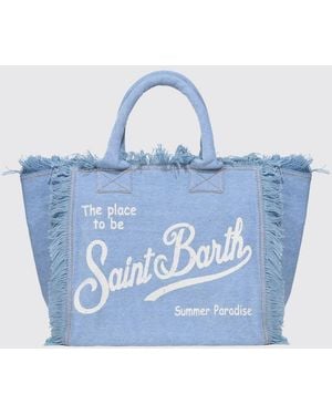 MC2 Saint Barth Printed Cotton Vanity Bag With Logo - Blue