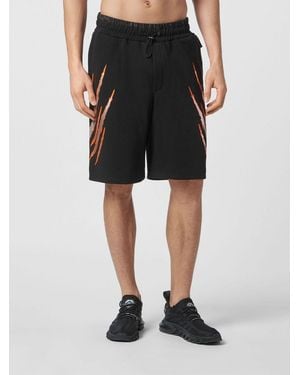 Philipp Plein Jersey Sports Shorts With All-Over Graphic Print - Black