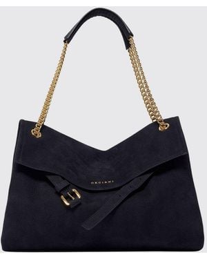 Orciani Bolso De Hombro Venus De En Piel De Nobuk Con Asa De Malla Metálica - Azul