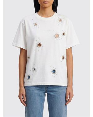 Des Phemmes Camiseta De Algodón Con Cuello Redondo Y Aplicaciones - Blanco
