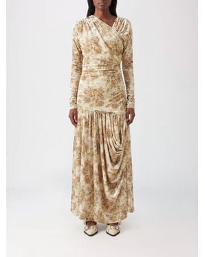 Ganni Floral Print Recycled Crepe Long Dress - Natural