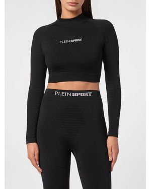Philipp Plein Cropped Long-Sleeve Slim Fit Sports Top - Black