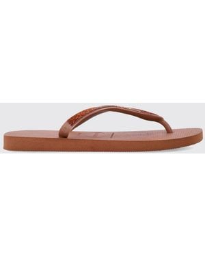 Havaianas Top Glow Rhinestone Low-Heeled Pvc Flip-Flops - Brown