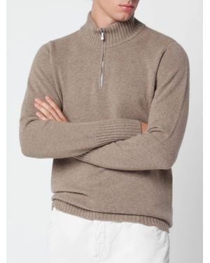 Drumohr Langärmeliger Rollkragenpullover Aus Wollmischung Mit Halbem Reißverschluss - Grau