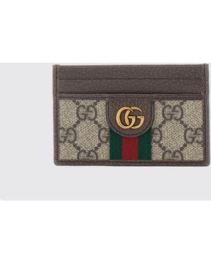 Gucci Ophidia Gg Supreme Card Holder With Web Stripe - Gray