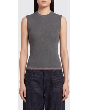 Thom Browne Slim Fit Wool Knit Top With Iconic Contrasting 4-Bar - Blue