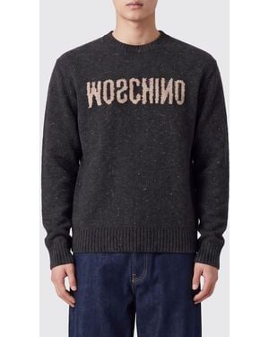 Moschino Pullover Mit Rundhalsausschnitt Aus Woll-Seiden-Mischung Mit Jacquard-Logo - Blau