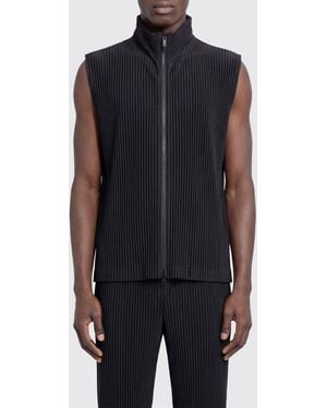 Homme Plissé Issey Miyake Pleated High Neck Zip-Up Vest Homme Plissé Issey Miyake - Blue