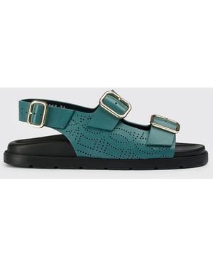 Doucal's Perforated Leather Sandals - Green