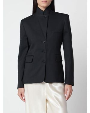 Almada Label Kurzer Einreihiger Blazer Mit Stehkragen Und Pattentaschen - Blau