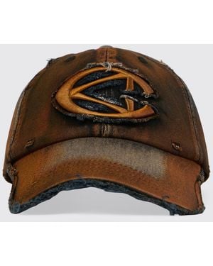 CAMPERLAB Distorted Washed Sprayed Used Cotton Hat - Brown