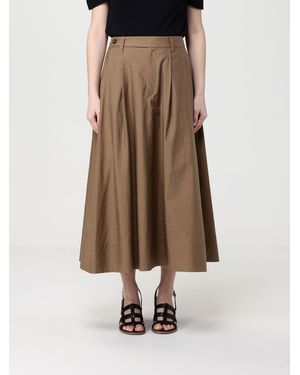 Brunello Cucinelli Poplin Midi Skirt With Monili - Brown