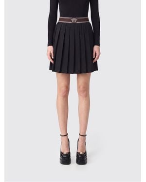 Versace Minifalda Plisada De Lana Y Mohair Con Cintura Alta Y Logo - Negro