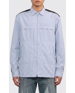 Junya Watanabe Relaxed Fit Patchwork Cotton Shirt With Zip Closure - Blue