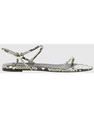 STAUD Laurel Python-Print Leather Low-Heeled Sandals - White