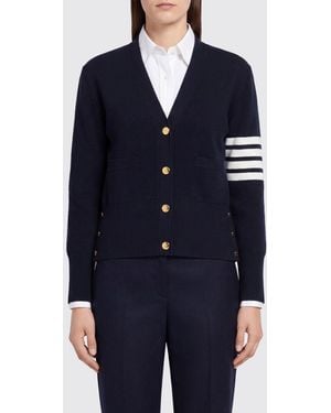 Thom Browne Cardigan En Laine À Col V Avec Détail 4-Bar - Bleu