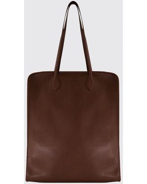 Celine The Vertical Smooth Lambskin Tote Bag With Double Handles And Logo - Brown