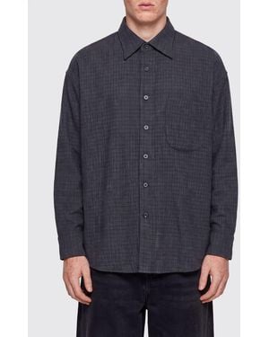 Ziggy Chen Kariertes Hemd Aus Reiner Schurwolle Mit Relaxed Fit Und Taschen - Blau