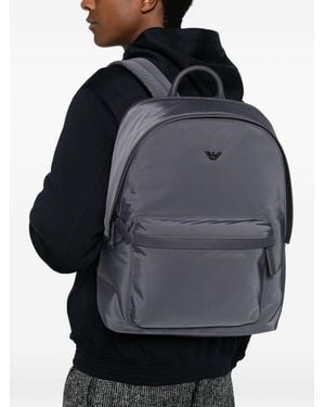 Emporio Armani Rucksack Aus Polyester Mit Eagle-Logo Und Aufgesetzter Reißverschlusstasche - Schwarz