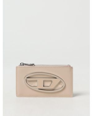 DIESEL Zip Around Wallet Metal Logo - Natural