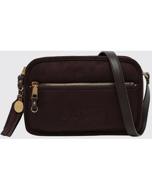 Liu Jo Suede-Effect Faux Leather Crossbody Bag With Tone-On-Tone Logo - Black
