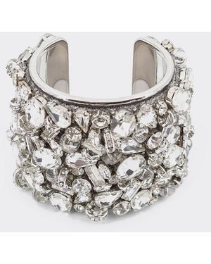 Dries Van Noten Chromed Brass Bracelet With Set Rhinestones - White