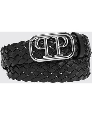 Philipp Plein Woven Leather Belt - Black