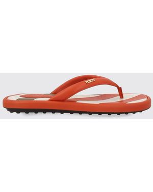 Tod's Leather Thong Sandals With Metal Logo And Iconic Gommini - Red