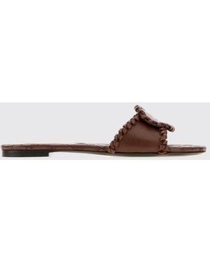 Burberry Woven Bovine Leather Slides With Low Heel And Embossed Logo - Brown