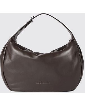 Brunello Cucinelli Calfskin Leather Handbag With Adjustable Handle - Grey