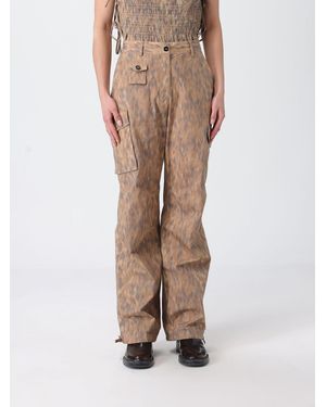 Ganni Organic Cotton Cargo Pants With Animal Print - Natural