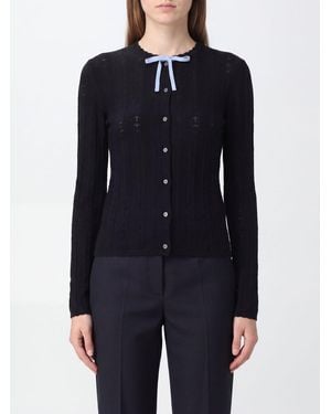 Marni Slim Fit Wool And Silk Cardigan With Bow Detail - Blue