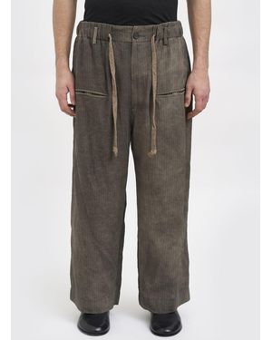 Ziggy Chen Pantalones Anchos De Lana Y Lino - Marrón