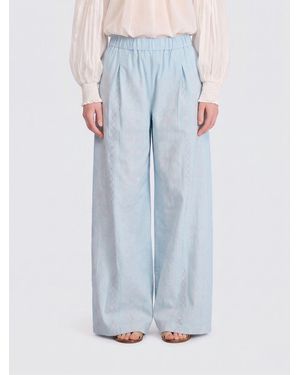 Semicouture Jhonny Embroidered Cotton Palazzo Trousers - Blue