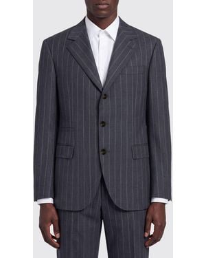Brunello Cucinelli Pinstriped Single-Breasted Technical Fabric Blazer With Peak Lapels - Blue