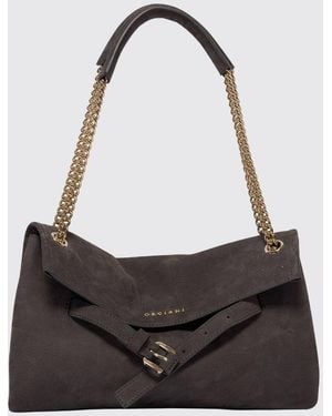 Orciani Venus Nubuck Calfskin Shoulder Bag With Sliding Handle - Black