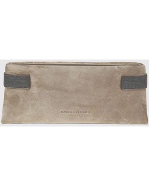 Brunello Cucinelli Essence Suede Clutch With Monile - Grey
