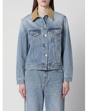 Rohe Cropped Cotton Jacket With Contrasting Velvet Collar - Blue