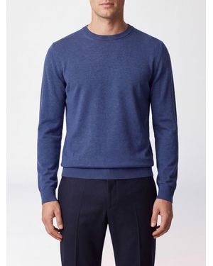 Zanone Cashmere Blend Crewneck Sweater With Ribbed Edges - Blue
